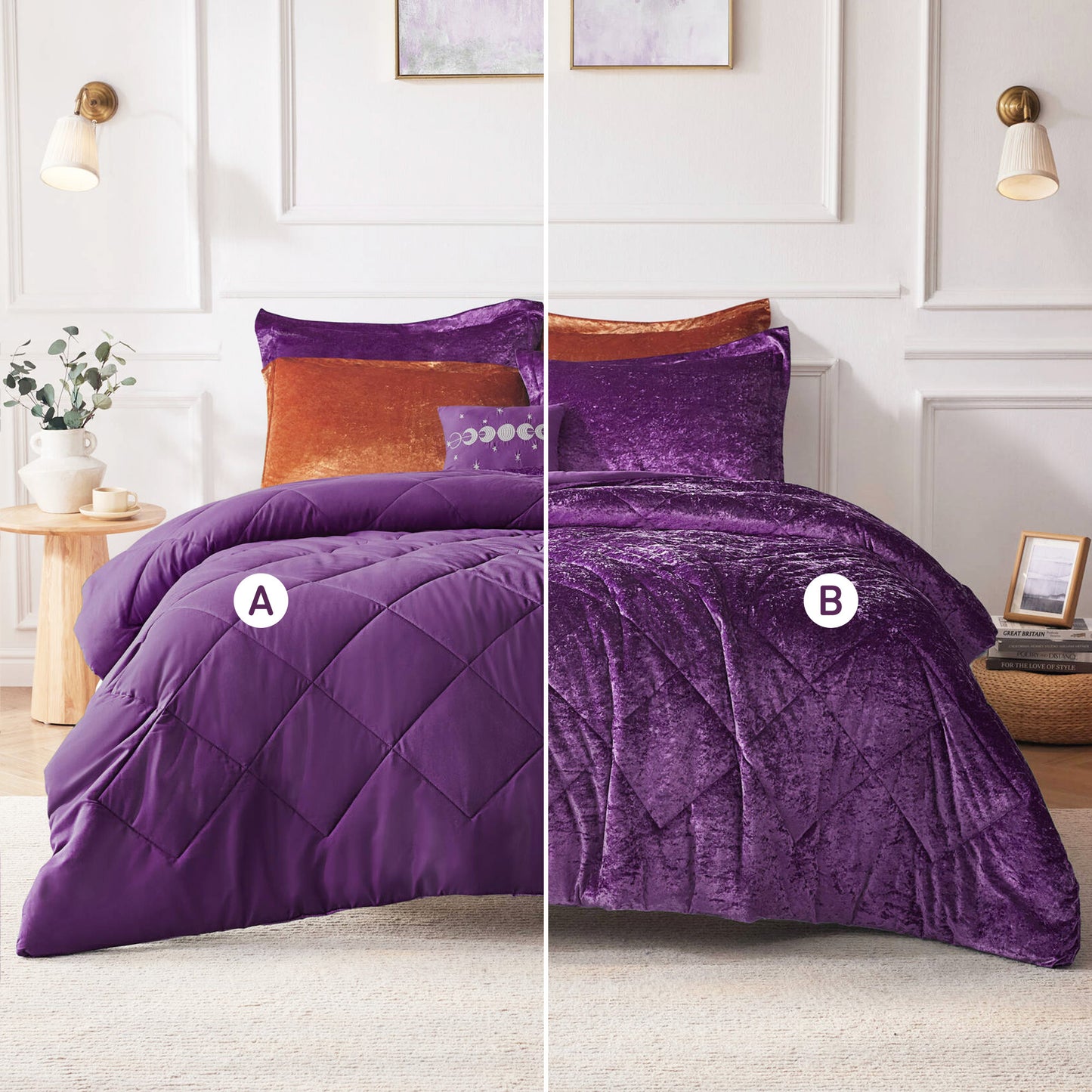 2/3 Piece Comforter Set, Velvet Comforter Set, Luxury Diamond Quilting Comforter Set, Fluffy Comforter Bed Set with Decorative Pillowand, Blush,Purple,Black, Twin/Twin XL,Full/Queen,King/Cal King