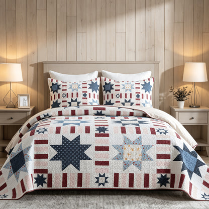 3pcs Green Patchwork Quilt Set Reversible Bedspread Lightweight Bedding with 2pcs Pillow Shams, All Season