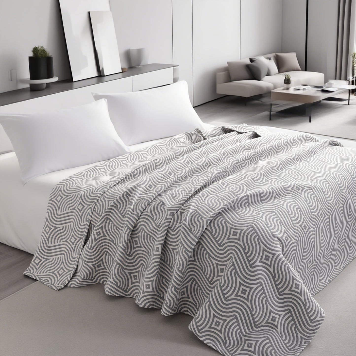 3 Layers Egyptian Cotton Muslin Bed Blanket, Breathable Yarn Dyed Quilt Perfect for Couch, Bed, Office and Travel, Perfect Lightweight Blanket for All Seasons