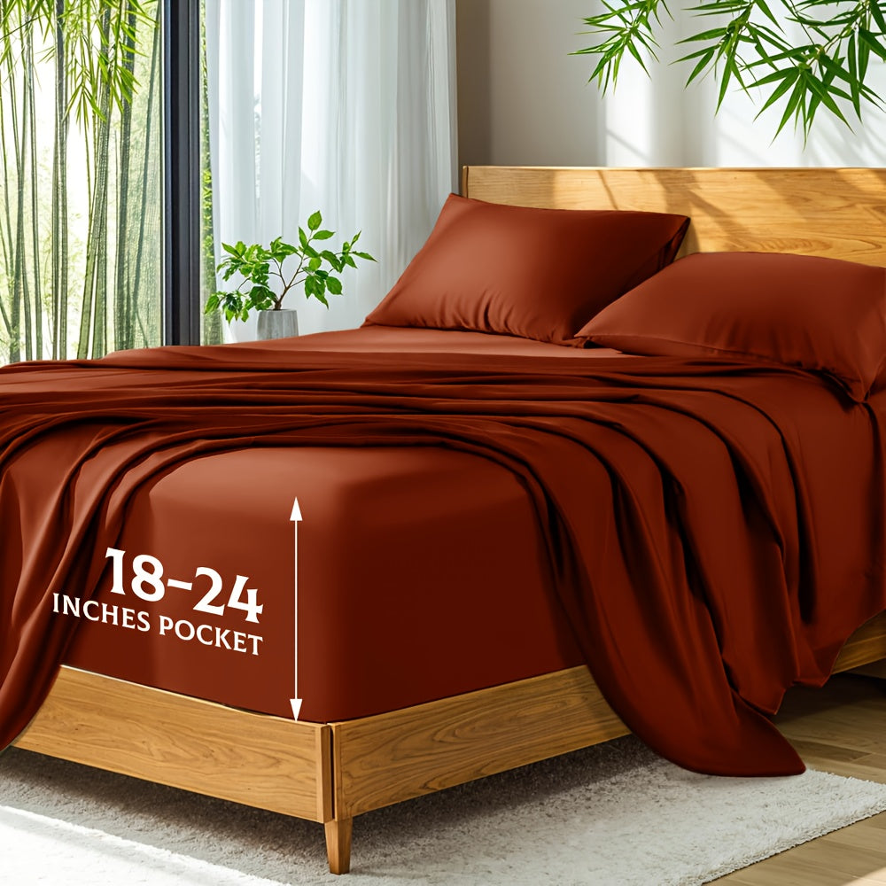 Soft Bamboo Sheets Twin/Full/Queen/King Size - Cooling Bamboo Bed Sheets For Hot Sleepers, Breathable & Moisture Wicking, Hotel Luxury Bedding Set With Deep Pockets