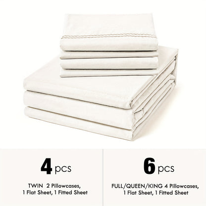 Ultra Soft Machine Washable Luxury Bed Sheet Set - ClevaHome 3/4/6pcs Cooling Queen Sheet Set Deep Pocket - Shrinkage & Fade Resistant Embroidered For Daily Use, Dorms, Guest Rooms, Graduation [Black Friday Cyber Monday Christmas Gift]