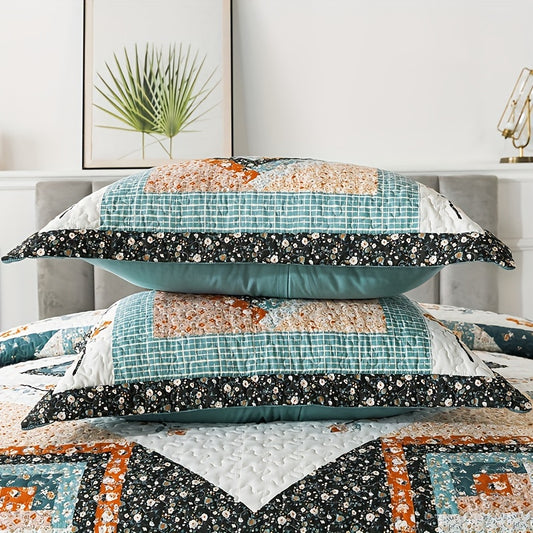 3pcs Farmhouse Cotton Quilt Comforter Set, Lightweight Floral Full Queen King Oversized Quilt Bedding Set With 2 Pillow Shams, Blue Garden Style Floral Bedspread Coverlet Set For Bed Decorations - All Seasons, (90 X 98 Inch) (98 X 106 Inch)