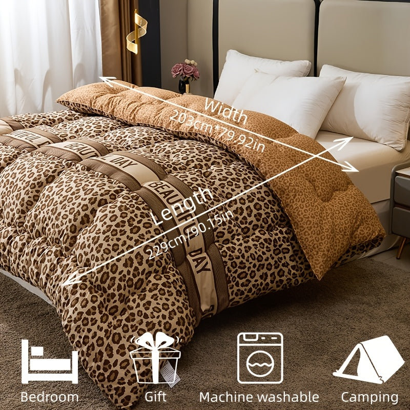 3pcs Fashion Leopard Floral, Double-Sided Brushed Ultra-Soft Craft, High Resilience Filling, for Autumn/Winter Bedroom, Guest Room, Travel, Gift Use - Warm Quilt Set 1*Thick Quilt + 2*Pillowcases (No Pillow Inserts)