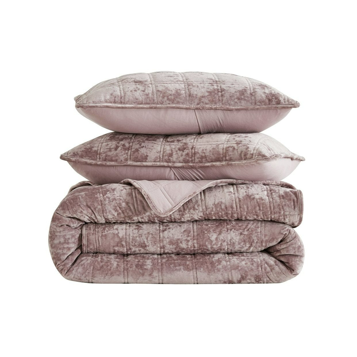3-Piece Distressed Velvet Quilt Set, Piers Plush Velvet Bedspread Soft Washed Microfiber Reverse with Double Square Stitch Oversized King/King/Queen Size