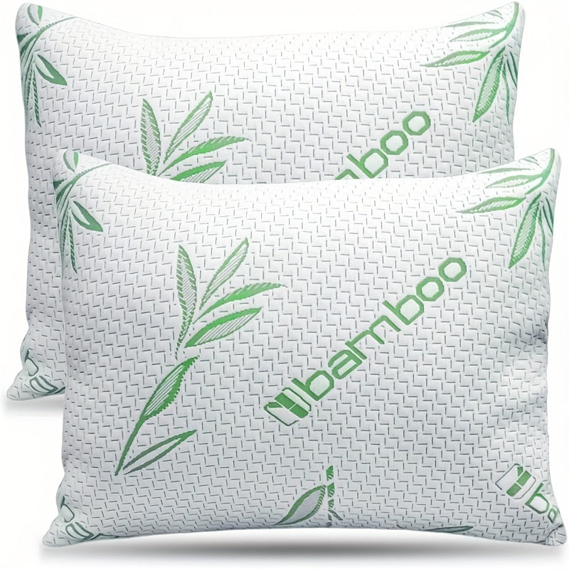 2pcs Bamboo Fiber Pillows Cooling Pillows for Sleeping - Back, Stomach, Side Sleeper, Soft & Breathable with Washable Cover