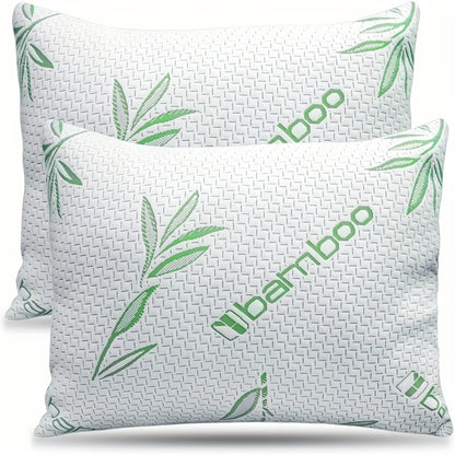 2pcs Bamboo Fiber Pillows Cooling Pillows for Sleeping - Back, Stomach, Side Sleeper, Soft & Breathable with Washable Cover