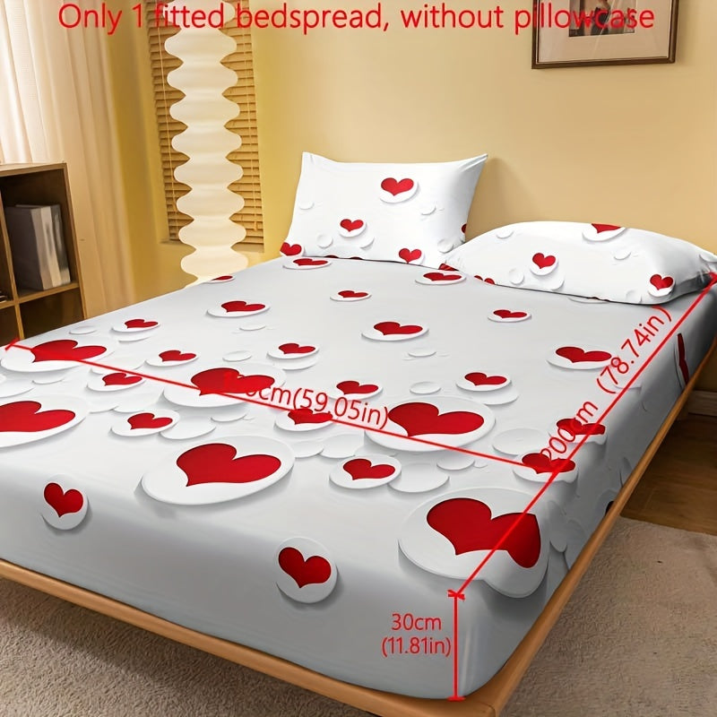 1pc Fitted Sheet, Red And White Heart Pattern Printed Bedding, Soft Comfortable Breathable Fitted Sheet for Bedroom, Guest Room, Fitted Bed Sheet Only