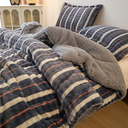 3pcs Quilt Set (1 Quilt + 2 Pillowcases) | Thick, All-season Quilting | Double-sided Faux Rabbit Fur Quilt Cover, Warm for the Bedroom | Christmas Gift | Bohemian Style | Perfect for Bedrooms, Guest Rooms, Dorm Rooms, or Bedroom Decor