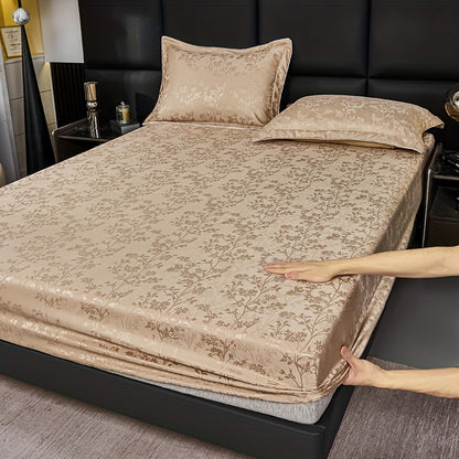 100% Microfiber High Quality Jacquard Satin Bed Sheet Set (1 Fitted Sheet + 2 Pillowcases), Soft And Comfortable, Cooling, Skin-Friendly And Breathable, Suitable for Bedroom/Dormitory Bedding, High Thread Count, Machine Washable, Anti-Shrinkage