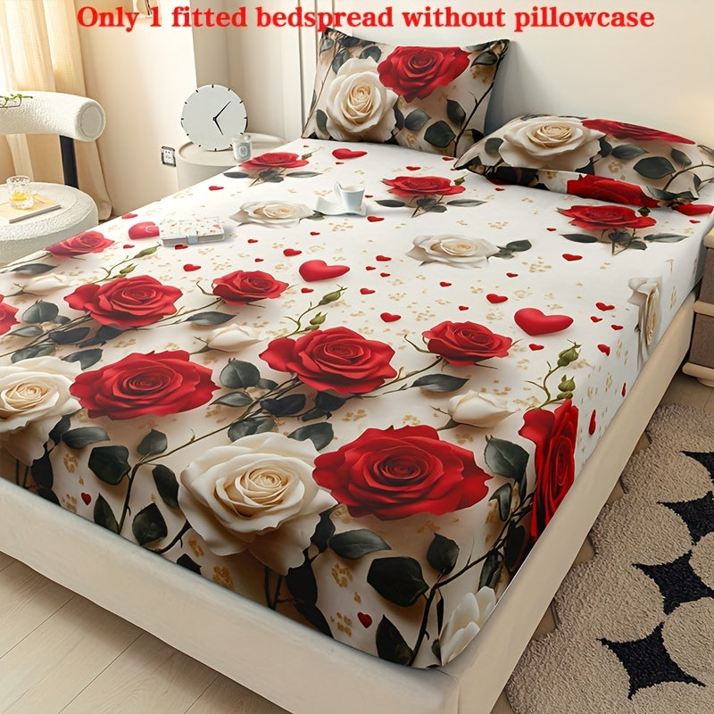 1 Fitted Sheet, Soft And Comfortable 3D Rose Print Pattern Bedding Single Fitted Sheet, Bedroom, Guest Room, Solely Fitted Sheet, Solely Fitted Sheet Without Pillowcases, Mattress Protector