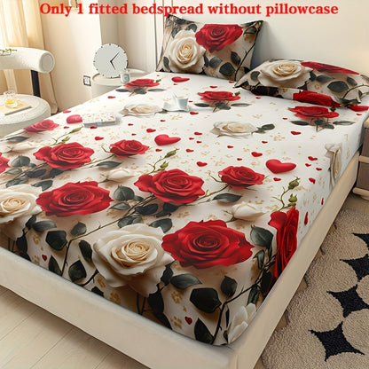 1 Fitted Sheet, Soft And Comfortable 3D Rose Print Pattern Bedding Single Fitted Sheet, Bedroom, Guest Room, Solely Fitted Sheet, Solely Fitted Sheet Without Pillowcases, Mattress Protector