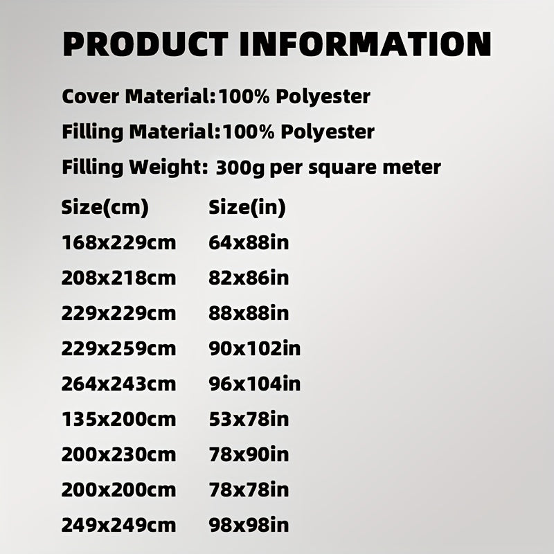 1pc of Quilt, 100% Polyester Quilted Winter Blanket, Certified by OEKO-TEX 100, Machine Washable, Designed with Corner Loops for Easy Installation And Securing of The Duvet Cover, Filled with High-Elasticity Material for Warmth And Insulation
