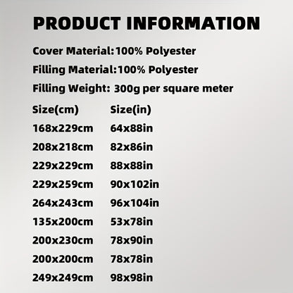 1pc of Quilt, 100% Polyester Quilted Winter Blanket, Certified by OEKO-TEX 100, Machine Washable, Designed with Corner Loops for Easy Installation And Securing of The Duvet Cover, Filled with High-Elasticity Material for Warmth And Insulation