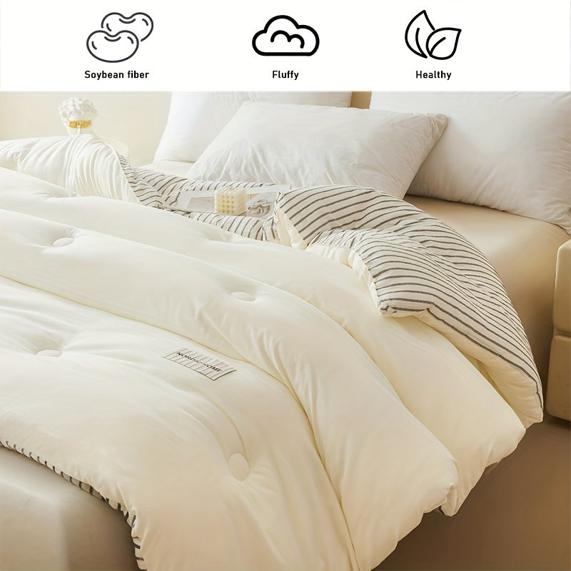 1 Plain Striped Double-Sided Quilt, Medium Double Bed Comforter, Fluffy And Soft, Double-Sided Use, Skin-Friendly, Comfortable And Warm, Suitable for All Seasons, Suitable for Home Bedrooms, Guest Rooms, Dormitories, Apartments, Etc
