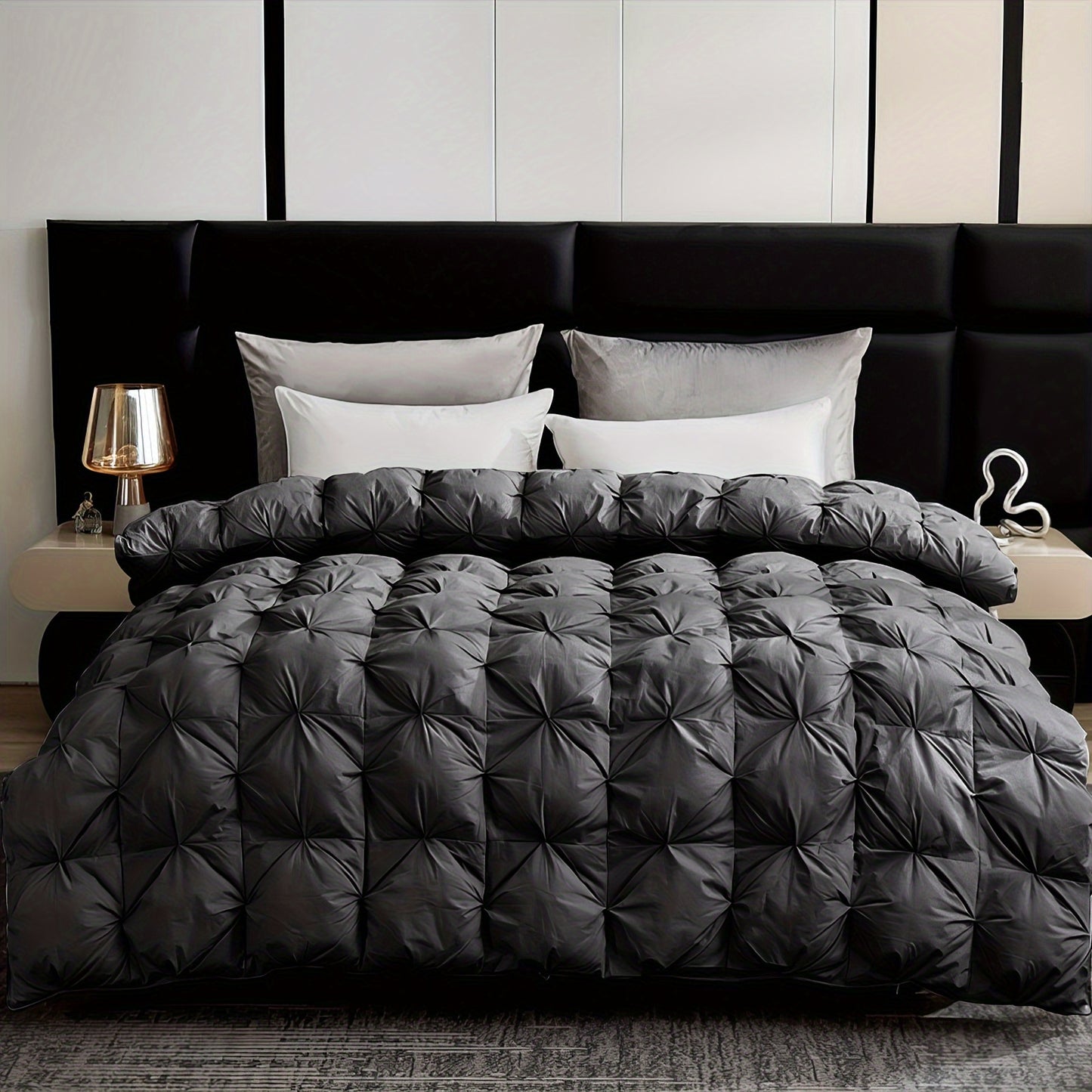 Superior Luxury Goose Feather Down Comforter King Size, Box Stitched Ultra-Soft 100% Fabric Shell, Lightweight And Fluffy All Season Medium Warmth Bed Duvet Insert With 8 Corner Tabs, Machine Washable(106"x90", White And Grey)
