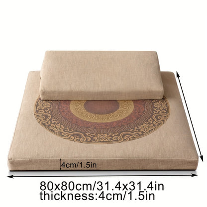 Traditional Japanese Tatami Floor Meditation Cushion - Machine Washable 32-Density Foam with Intricate Floral Pattern, Multi-Use for Yoga, Prayer & Home Decor, Meditation Accessories, Yoga Seating, Artistic Design, Zipper Closure