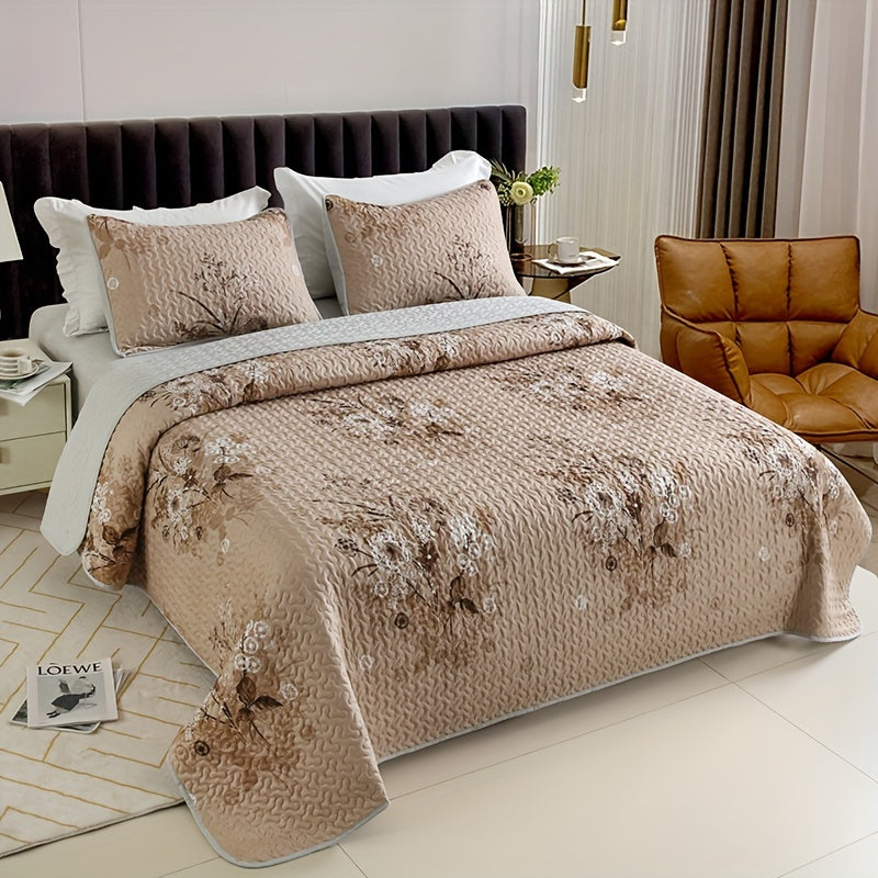 3pcs Fleece Printed Quilted Bed Cover Set, Dandelion Bed Cover Set