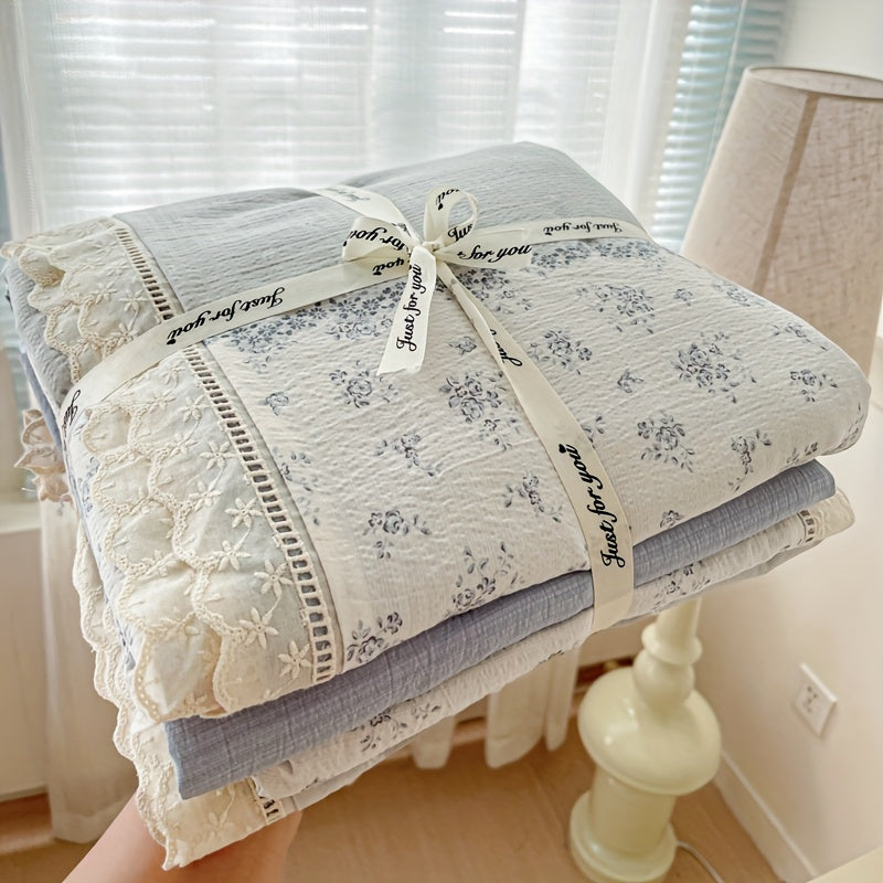 4pcss, Bedding 4pcs Set Includes 1pc Duvet Cover, 1pc Flat Sheet, 2pcs Pillowcases (Pillow Inserts And Duvet Inserts Not Included), Floral Fresh Style, Double Gauze Fabric, Skin-Friendly And Soft, Machine Washable, Breathable And Non-Stuffy