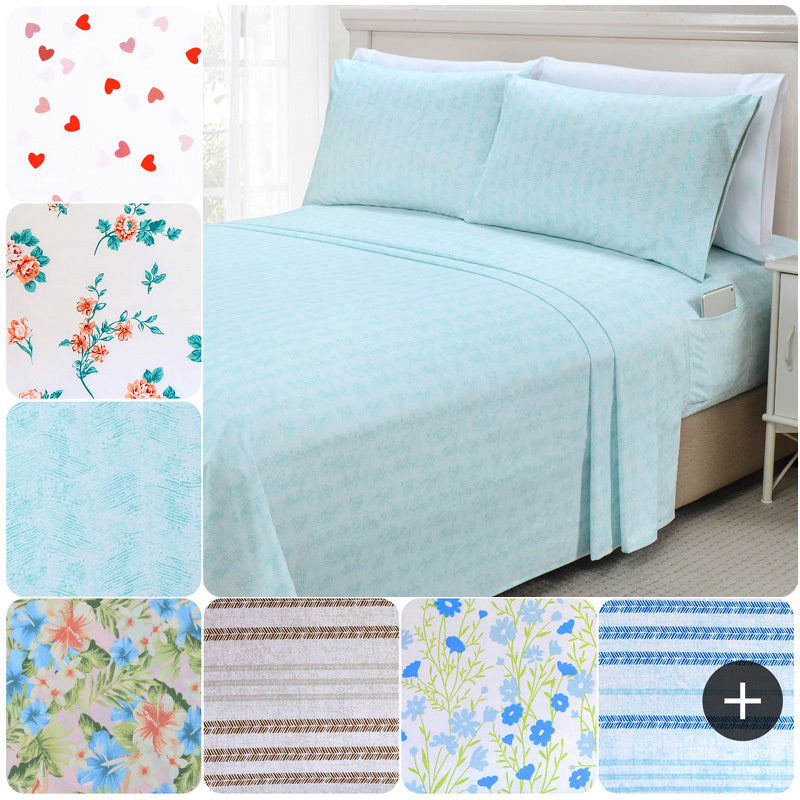 Elegant Comfort Luxury 4/6pcs Floral and Striped Sheet Set 16 inch deep pockets - Ultra Soft Machine Washable Luxury 6-Piece Bed Sheet Set - Fade and Wrinkle Resistant Premium Hotel Quality Twin/Full/Queen/King/Cal King Bedding Set- 6PC Sheets For Daily U