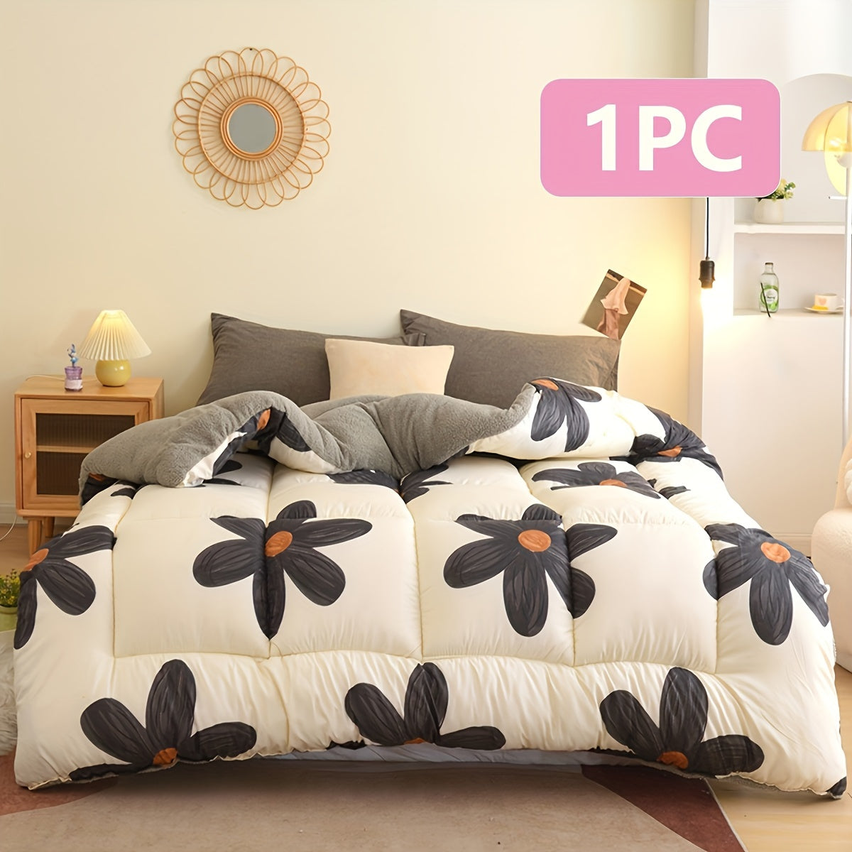 1pc, Gram-Style Geometric Floral Quilting Craft Quilt Core Blanket, for Winter Use, Polyester 100% Blanket, Machine Washable, Tear-Resistant, Bedding Decor