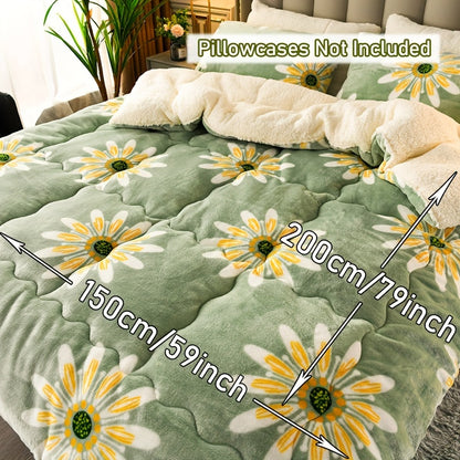 Luxurious Floral Milk Fleece Winter Comforter - Dual-Sided, Extra Thick & Warm, Ultra-Soft Skin-Friendly Breathability, Quilted for All Seasons, Perfect for Home, Bedroom, Dorms