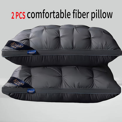 Luxury Fluffy Hotel Pillow, Deep Comfort, Soft And Pressure-Resistant, Cervical Pillowcase Washable Hypoallergenic with Zipper, Easy Care, Elegant Style, Multi-Use, All Seasons