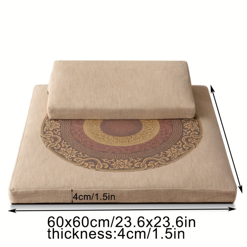 Traditional Japanese Tatami Floor Meditation Cushion - Machine Washable 32-Density Foam with Intricate Floral Pattern, Multi-Use for Yoga, Prayer & Home Decor, Meditation Accessories, Yoga Seating, Artistic Design, Zipper Closure