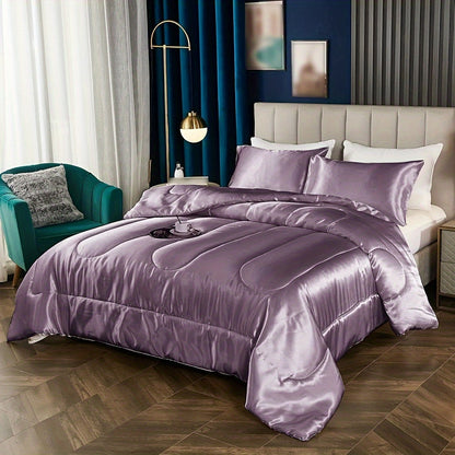 1pc Imitation Satin Comforter - Soft Lightweight Quilted Bedspread Suitable for All Seasons, Machine Washable Skin-Friendly Suitable for Bed, Sofa,, Bedding for &