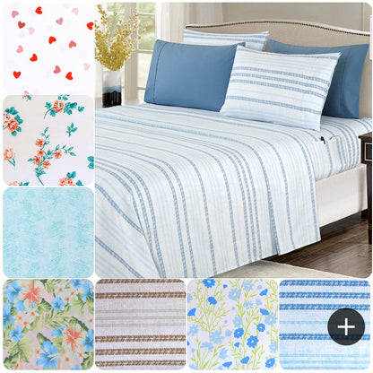 Elegant Comfort Luxury 4/6pcs Floral and Striped Sheet Set 16 inch deep pockets - Ultra Soft Machine Washable Luxury 6-Piece Bed Sheet Set - Fade and Wrinkle Resistant Premium Hotel Quality Twin/Full/Queen/King/Cal King Bedding Set- 6PC Sheets For Daily U