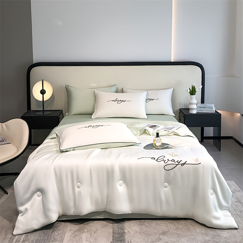 1pc Ultra Soft Summer Cool Quilt (1 Summer Quilt, Pillow Not Included) Luxury Ice Fiber Fabric Embroidered Comfortable Air Conditioner Quilt Multi-Functional Summer Cool Quilt Cool Thin Quilt Bedding