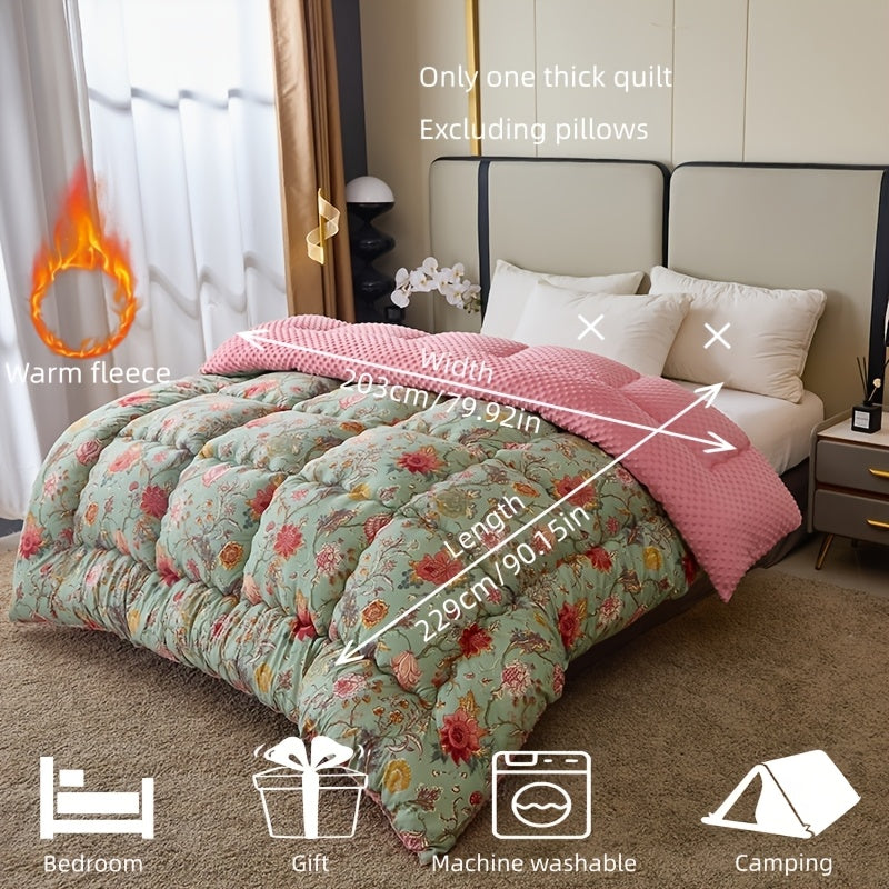 1pc Warm Quilt Core with Floral And Vine Patterns, Made of Skin-Friendly And Warm Bumpy Velvet. Suitable for Autumn And Winter Season Gifting