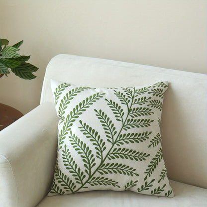 1pc Leaf Embroidered Throw Pillow with Insert | Four Seasons General Square Decorative Pillow Cushion, Suitable for Living Room, Bedroom, Couch Sofa, Home Decor, 18*18in 20*12in, Rustic Style, Polyester Filling, Linen Cover