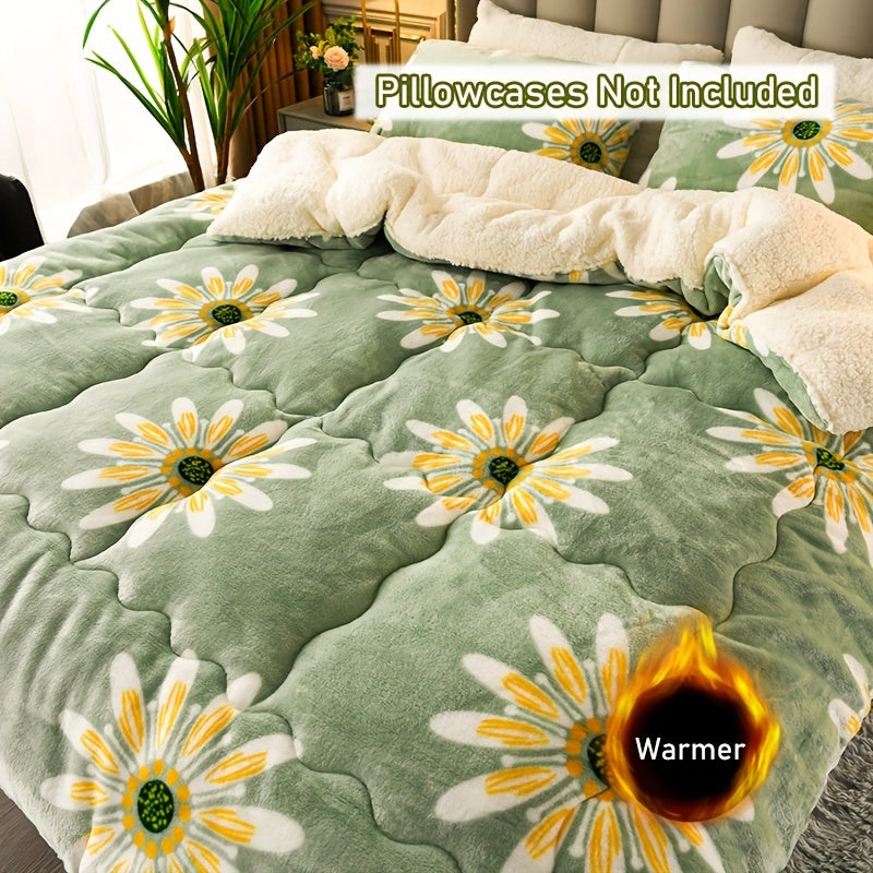 Luxurious Floral Milk Fleece Winter Comforter - Dual-Sided, Extra Thick & Warm, Ultra-Soft Skin-Friendly Breathability, Quilted for All Seasons, Perfect for Home, Bedroom, Dorms