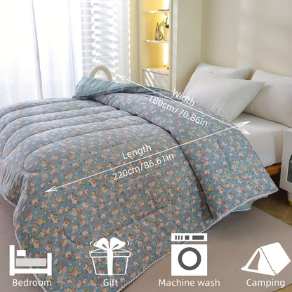 1pc of fashionable rose pattern, made of super soft washed and brushed fabric, suitable for use in all four seasons, in bedrooms and on balconies. It's a gift - a four-season quilt.