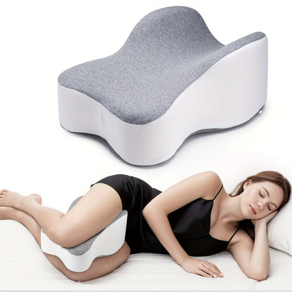 Memory Foam Knee Pillow for Side Sleepers – Long 14'' Leg Support Cushion, Keeps Knees Separated. Neutrally with Washable Breathable Cooling Cover in Large Gray - Ideal Comfort During Pregnancy and Nighttime, Contoured Shape, Ergonomic Design