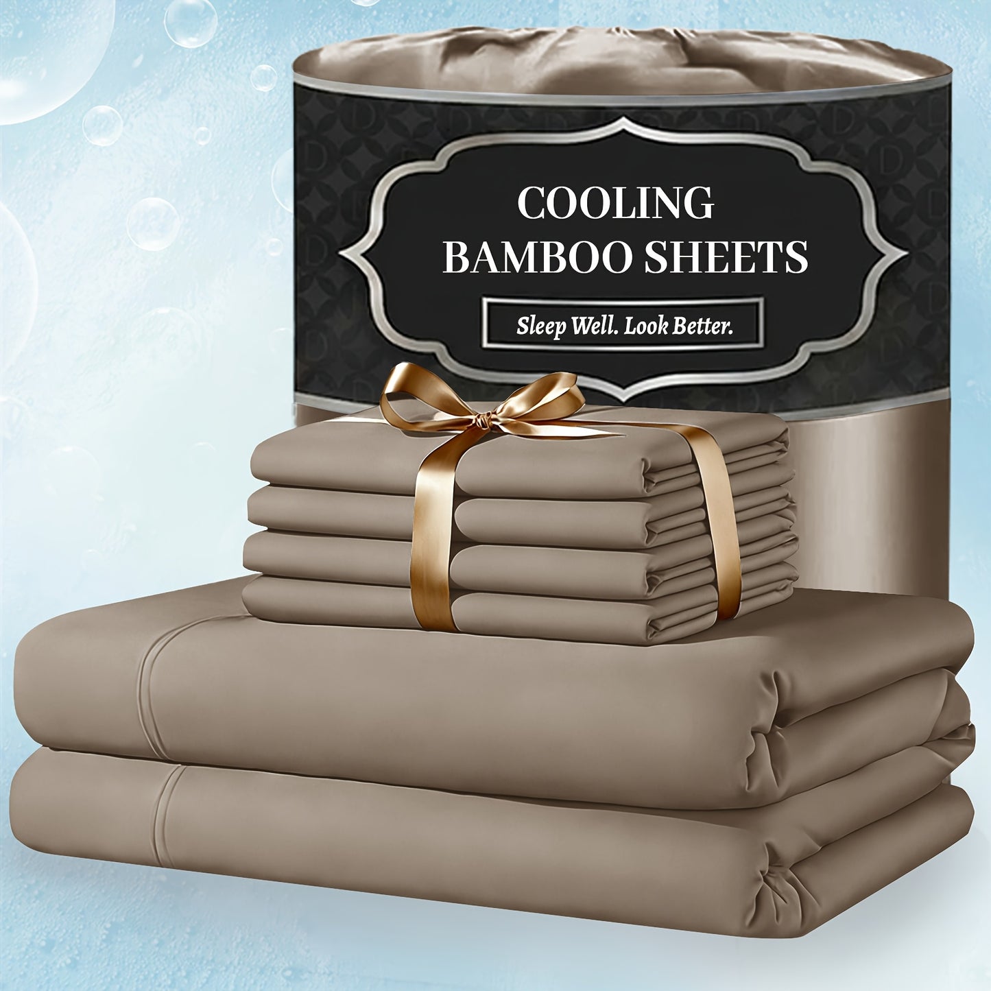 Extra Deep Pocket Bamboo Sheets - 4/6pcs Breathable & Cooling Bamboo Bed Sheet Set, Hotel Luxury Fitted Sheet Set, Soft Wrinkle-Free for Extra Deep Mattresses, Room Decor, Twin/Full/Queen/King Size Sheet & Pillowcase Sets