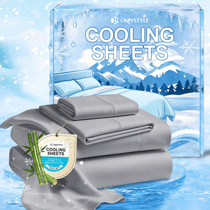 Deep Pocket Cooling Bamboo Sheets Set - Ultra Soft Bamboo Queen Sheets Set - Breathable & Skin-Friendly, Kids Fitted Sheet, Flat Sheet And Pillowcases - Super Soft, Wrinkle Free - Perfect Gift for Ice Cooling Sleep