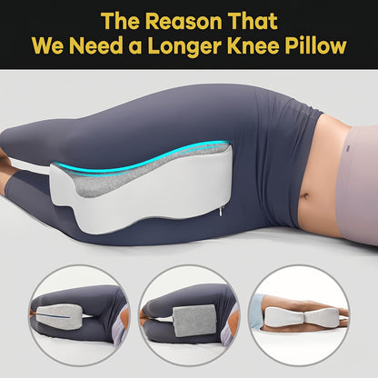 Memory Foam Knee Pillow for Side Sleepers – Long 14'' Leg Support Cushion, Keeps Knees Separated. Neutrally with Washable Breathable Cooling Cover in Large Gray - Ideal Comfort During Pregnancy and Nighttime, Contoured Shape, Ergonomic Design