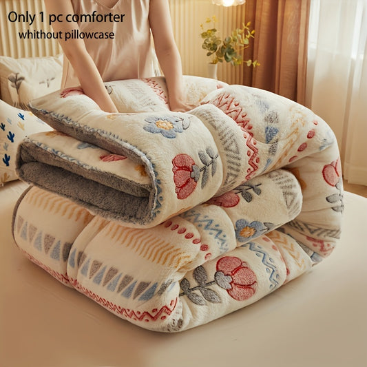 1pc Bohemian Style Floral Velvet Quilt for All Seasons, Soft And Warm, Machine Washable, Suitable for Bedroom Guest Room Bedding And Christmas Gifts