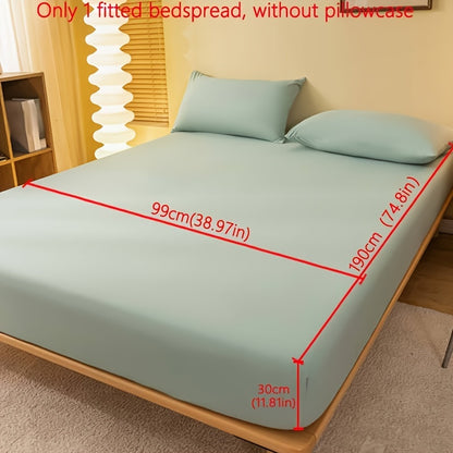 1pc Lake Blue Matte Fitted Sheet | Polyester Bed Cover for Bedroom, Machine Washable, Fabric