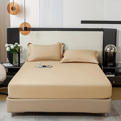 3pcs Skin-Friendly Solid Color Fitted Sheet Three-Piece Set (1 Fitted Sheet + 2 Pillowcases) Machine Washable Soft Fabric Close-Fitting And Comfortable 360° Full Coverage Non-Slip Mattress Protector