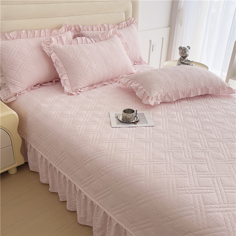 1pc Princess Lace Quilted Bedspread - All-Season Soft Breathable Bed Cover with Ruffled Edges, Machine Washable Contemporary Bedding for Room, Dorm & Guest Room, Luxury Comforter Cover (No Pillowcase)