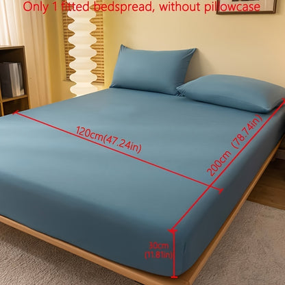 1pc Lake Blue Matte Fitted Sheet | Polyester Bed Cover for Bedroom, Machine Washable, Fabric