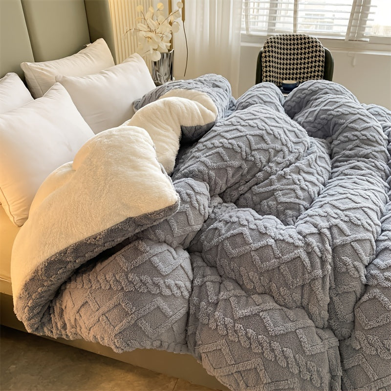 [Warm Plush Quilt] 1pc, Solid 3D Jacquard, Warm Taffeta Plush All-Season Quilt, Soft And Comfortable Skin-Friendly (Single Quilt, Pillowcase And Sheet Not Included) Machine Washable Suitable for Bedroom, Hotel Room And Other Bedding