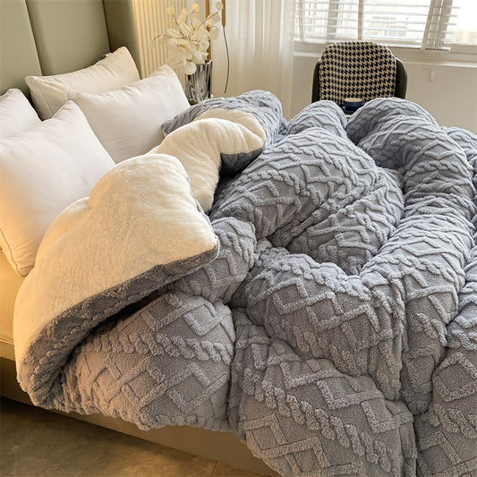 [Warm Plush Quilt] 1pc, Solid 3D Jacquard, Warm Taffeta Plush All-Season Quilt, Soft And Comfortable Skin-Friendly (Single Quilt, Pillowcase And Sheet Not Included) Machine Washable Suitable for Bedroom, Hotel Room And Other Bedding