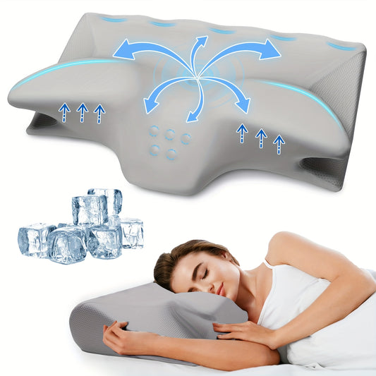 Cervical Neck Pillow, Odorless Contour Memory Foam Pillows with Cooling Pillowcase Cozy Sleeping, Ergonomic Bed Pillows for Side Back Stomach Sleepers