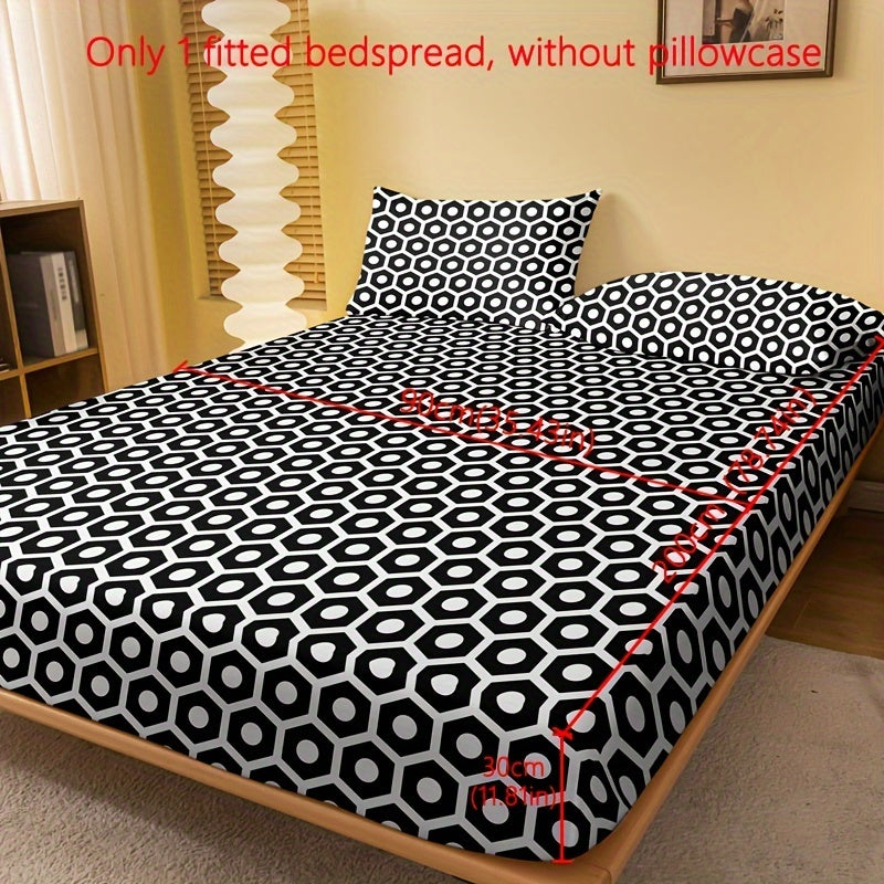 1pc Brushed Fitted Sheet, Soft Comfortable Geometric Pattern Bedding Fitted Sheet, for Bedroom, Guest Room, with Deep Pocket, Fitted Bed Sheet Only, Without Pillowcase
